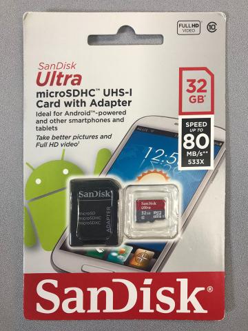 32 GB SANDISK MICRO SDHC W/ADAPTOR