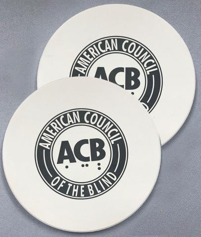 Two coasters with ACB Logo - front side view