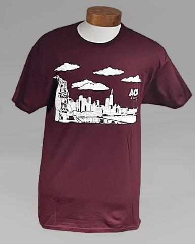 Front side of maroon colored T-Shirt with 2023 ACB Convention logo