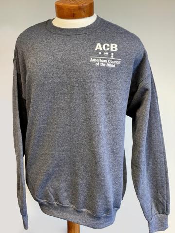 Front view of ACB Sweatshirt in vintage blue with white logo at top left